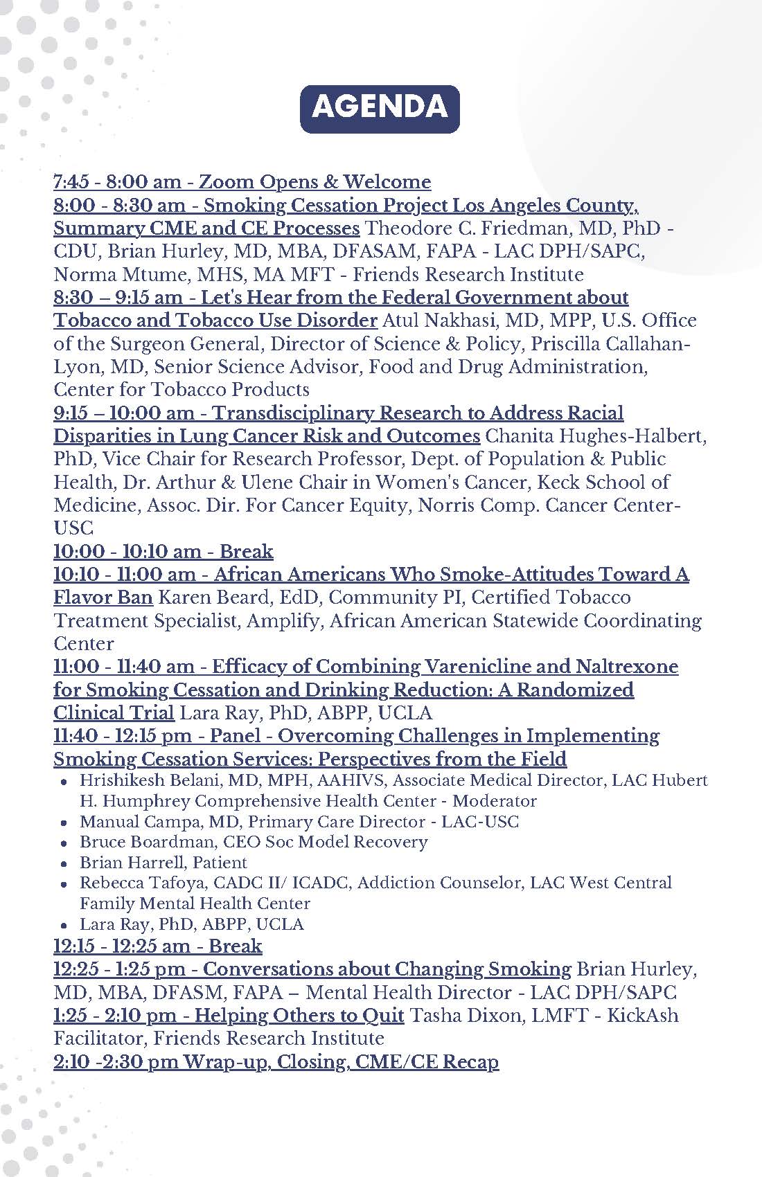 Agenda for 5th annual smoking cessation symposium