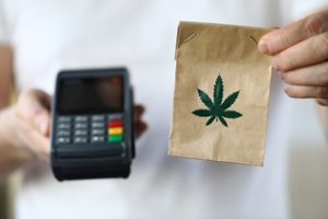 card scanner and picture of cannabis on a bag